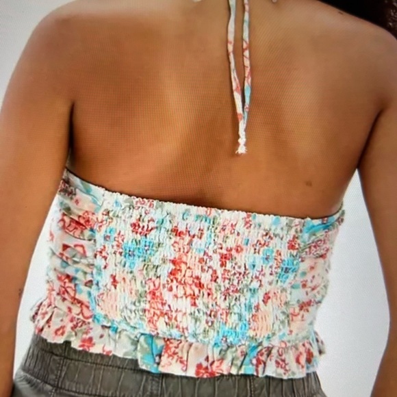 AMERICAN EAGLE Cropped Floral Cinch-Front Halter Top, size XL or XXL, NWOT - Picture 3 of 5
